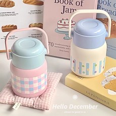 316不鏽鋼燜燒罐 保溫罐 食物罐 早餐杯 便攜高顏值燜粥杯, 1個, 贈保溫袋 304折疊勺【海鹽櫻花-550,550ml