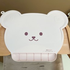 JULY & MOLY 寶寶防漏圍兜餐墊 可愛熊造型 防水易清潔, 1個, 粉色【40*30*22CM】