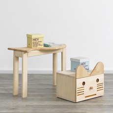 [더젠] 야옹이 피쉬 소나무원목 책상의자세트, 내츄럴