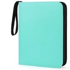 KOLKO卡片收納冊 大容量卡片收集冊 附拉鍊保護 適用於遊戲王卡 寶可夢卡等多種卡片, 淺綠色【4宮格50透明內頁 400卡位, 1個