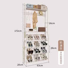 多層窄鞋櫃 收納櫃 免組裝, 超薄款：奶油白-全金屬架,門后鞋架