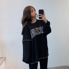 바나나2 국내제작 스티치 포인트 루즈핏 아방 맨투맨 (2color)