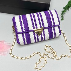 Doduri DIY 製袋 鉤針網工藝 濱中網 網 網 針織 Zipcock 愛好套件 包條紋圖案, 條紋糖醋紫