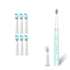 SAMPO聲寶 五段式音波震動牙刷共附8刷頭 TB-Z21U1L 電動牙刷 音波牙刷 清潔口腔, 粉綠色+刷頭, 1個