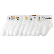 Wenyao 화이트 하트 무지개 중목 남녀공용양말세트 10개입