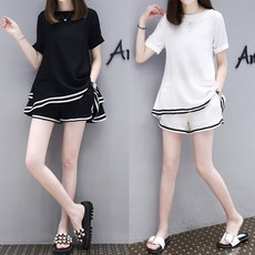 夏季新款女裝大碼寬鬆兩件套休閒短袖短褲運動套裝