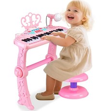 37키 전자 피아노 키보드 의자 포함 만 3-8세 아동용 휴대용 음악 장난감 조기 학습 교육용 장난감 생일 선물 3 4 5 6 7 8세 유아 여아 남아용, 37키 전자 피아노 키보드, 의자 포함, 만 3-8세