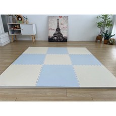 台灣製 方格子柔霧美學系列 EVA巧拼 加厚遊戲墊 60x60x3cm 4入, 霧藍x奶白4入