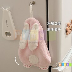 可愛卡通兔子擦手巾掛式廚房超強吸水加厚速幹毛巾衛生間珊瑚絨, 粉色+白色+藍色,【立體造型 雙層加厚】, 1個