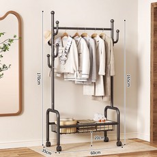 원풍룽 튼튼한 이동식 철제 2단 행거, 블랙