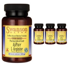 스완슨 울트라 아지퓨어 L-아르기닌 500mg 베지 캡슐, 60정, 4개