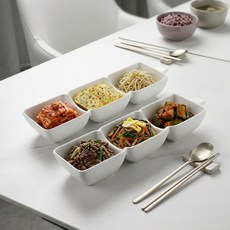 WHH 화이트 3칸 나눔접시 자기 반찬 그릇 나눔 찬기 세트, 2개, B 2개, B