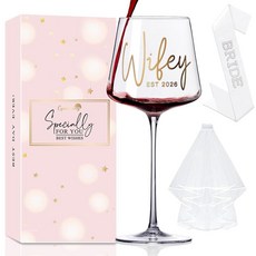 Cyrelwing 귀여운 결혼식 약혼 날 선물 아이디어 브라이덜 샤워 Est 2026 아내가 될 와인 글라스 신부 새시 베일 처녀 파티 장식 여성 및 여아용 미래 부인 장, wifey
