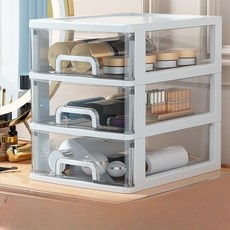 투명 책상 정리함 작은 서랍식 책상 수납장 다층 보관함H411, 3단, 흰색 선반 + 흰색 투명 장식장