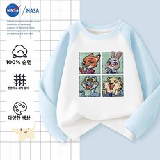 주토피아 캐릭터 맨투맨 자수 티셔츠 면 면티 키즈 오버핏 긴팔티 아동 남아 순면 주디 닉, 1개, TTZ0858 스카이블루와 화이트