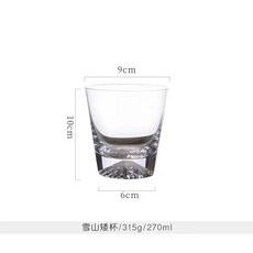 日式富士雪山造型厚底玻璃杯，網紅高顏值設計，家用威士忌酒杯, 矮款透明雪山杯, 1個
