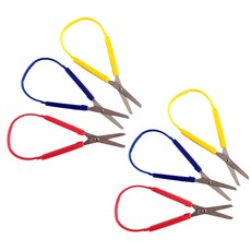 6pcs 어린이를위한 다채로운 루프 가위 쉬운 그립자가 열성 가위 안전 라운드 팁 적응 형 절단