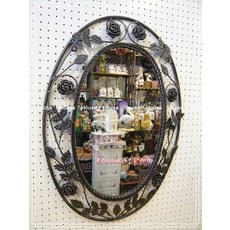 *︵House傢飾︵*古銅色鍛鐵玫瑰橢圓形掛鏡 限量新款