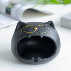 陶瓷煙灰缸 貓咪造型 客廳設計 居家擺飾, 卡通貓 - 黑色, 1個