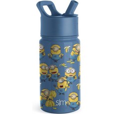 啵比小舖 美國Simple Modern 迪士尼兒童不銹鋼吸管水瓶/保溫保冷水壺 414ml, 1個, Minions Unite, 藍色