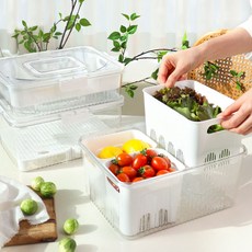 만능 소분 밧드 냉장고 밀폐 용기 물빠짐 채반 보관통 (과일 야채 채소 샐러드 대파 보관 보관함 통), 1세트, 드레인트레이+높은몸체