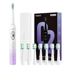 YUNCHI C2 성인용 음파 전동 칫솔 5가지 모드와 USB Type-C 충전 칫솔이 포함된 충전식 칫솔, 5)Purple-White