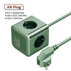 Toocki C27/28A 33W GaN 전원 스트립 EU/KR 7 in 1 USB C 포트 4000W 콘센트 데스크탑 스테이션 태블릿용 1, 01 KR Green