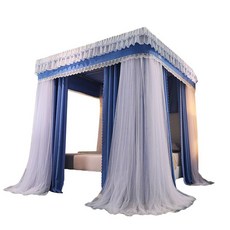 침대가림막 일체형 차광 유럽식 커튼 침대 모기장 호화 막대 휘장 캐노피 천막 그늘막 접이식, 1.5m 침대에 적합 (150 x 200 x 200), 라일락 퍼플