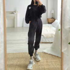 LE_EMMA 女款素色圓領長袖T恤+鬆緊帶長褲