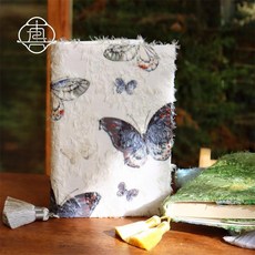 禮物 羽衣蝶 流蘇肌理手工布書衣套裝A5A6手帳本手賬封套日記本, 1個, 藍/靈海閃蝶,A6僅書衣