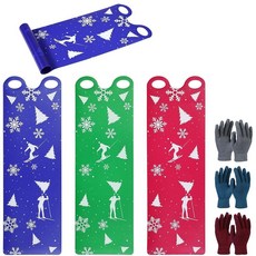 Soulchen 대형 137.2cm(54인치) 스노우 썰매 성인용 눈송이 플라잉 슬라이더 매트 손잡이와 따뜻한 겨울 장갑 카펫 경량 롤업 스노우보드 크리스마스 스키, 6