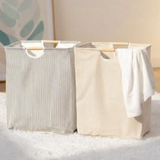 포런포런 접이식 패브릭 세탁 바구니 세트, 그레이+베이지