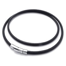 보석류 남성용 목걸이 - 체인 - 3mm 코드 - PU 가죽 - 남자 용 - 컬러 블랙 실버 - 선물 가방 -45cm