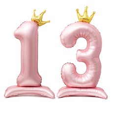 올리브파티 스탠딩 왕관 은박 숫자 생일 풍선 핑크, 숫자13, 1개
