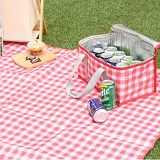 [BUY HARU]한강 아이스 쿨러백 소풍돗자리 피크닉매트 1인용 방수매트 보냉백 캠핑 핸들형 돗자리 보온보냉백 피크닉, 피크닉 쿨러백, 피크닉매트 (M)_엘로우 체크, 1개