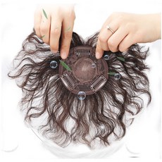 不然飾 頭頂髮片 捲髮補髮片 女生 短捲髮 真髮 遮局部白髮 頭頂捲髮 髮量稀疏, 自然黑,15cm, 1個