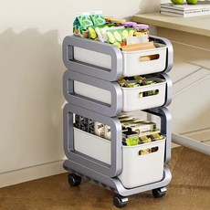 트롤리 책꽂이 책장 보관함 이동식 북카트, 3단, 그레이A