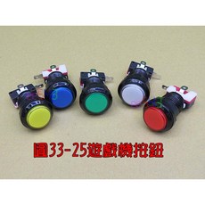 遊戲機按鈕_頭33孔25．圓形帶燈按鍵圓型復位開關平頭按鈕電玩按鈕加水機開關洗車機按通開關, 綠色, 1個