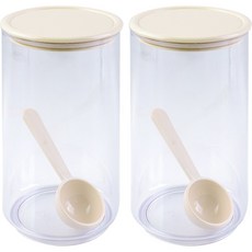 스푼 포함 뉴원형단지 4호 조미료 양념통 설탕 소금 고춧가루 뚜껑 보관통, 2개, 베이지, 1100ml