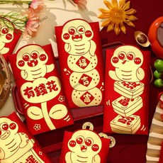 2025蛇年燙金閃光小紅包袋 春節新年加厚利是封, 1個, 【金蔥耳朵JC8-2方形】,6個
