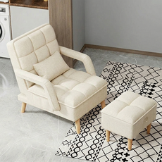 SeekFun 다용도 리클라이너 1인용 소파 등받이 6단 각도조절 의자 소파베드 수납함 스툴, 베이지(스툴 포함)