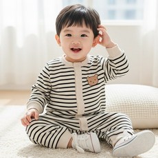 몽실이 곰돌이 스트라이프 우주복 유아용 아기 남아 여아 가을 봄 외출복