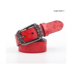 【AngelNaNa】真皮牛皮帶 3.3CM寬復古蝴蝶壓花百搭顯瘦超軟Q女士針扣腰帶褲帶皮帶