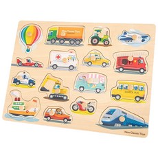 New Classic Toys 寶寶 木製拼圖 交通工具/農場/動物 主題 16片, 1盒, 17片
