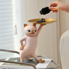 미우프 고양이 트레이 인테리어 소품 귀여운 장식 집들이 선물 차키 액세서리 보관, 양손, 아이보리