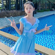 兒童泳衣女連體裙式 夏季新款保守遮肚 中大童游泳衣