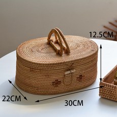 藤橢圓收納籃 桌飾, 藤橢圓收納箱, 1套