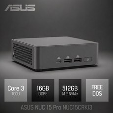 ASUS NUC 15 Pro NUC15CRKI3 코어3 100U / 인강용 사무용 비즈니스용 가정용 작고 가벼운 미니PC, Free DOS, 512GB, 16GB, 블랙