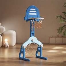 室內可升降二合一籃球框足球門網 兒童投籃遊戲玩具, 1個, sRocket藍色 單架子（不帶球）
