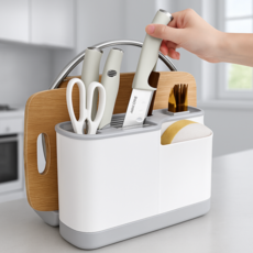 살림잇 도마까지 싹 정리되는 주방도구 수납함, 1개, 그레이